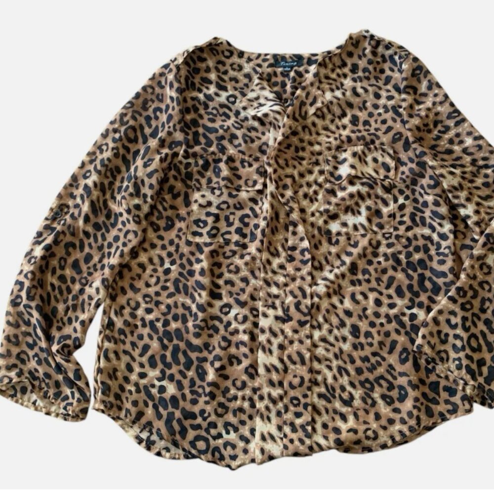 Timing cheetah womens blouse long sleeve size L sheer lightweight material